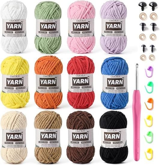 12 Pack Bulky Velvet Chenille Yarn, Baby Yarn for Crocheting Soft Blanket, 1200g(656yd) Chunky Crochet Yarn, Thick Multicolor Yarn for Crocheting Amigurumi, Crafts, Home Decor A