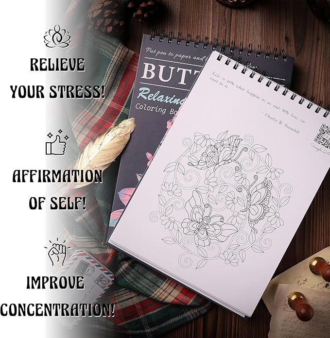 TIEFOSSI Relaxing Butterfly Coloring Book, for Adults to Relax and Relieve Anxiety,160 GSM 50 Original Tearable Designs, Gift for Kids Adult