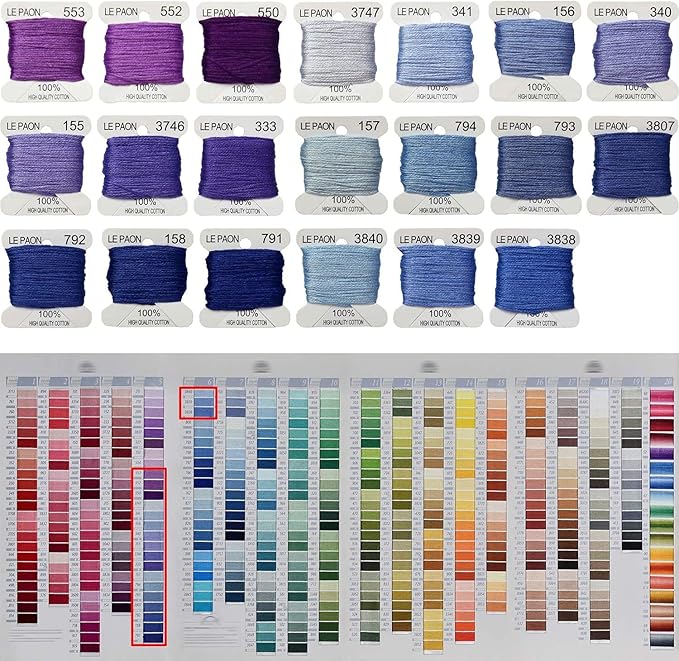 Embroidery Floss bobbins - Cross Stitch Threads - Friendship Bracelets Floss - Crafts Floss - 20 Bobbins Per Pack Embroidery Floss, Dark Delft Blue Gradient
