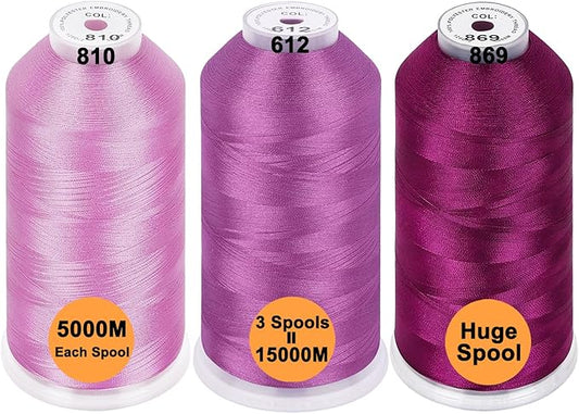 New brothreads - 40 Options- Various Assorted Color Packs of Polyester Embroidery Machine Thread Huge Spool 5000M for All Embroidery Machines -Different Purples