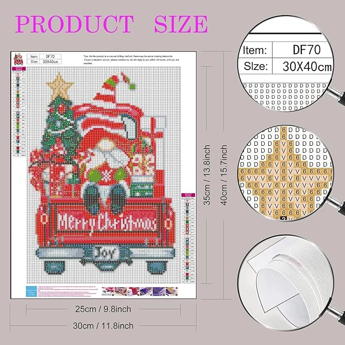 DIYDECORFUN Gnome Diamond Art Kits for Adults,Christmas Diamond Painting Kits, Gift Truck 5D Diamond Dots Paint by Diamonds,DIY Crafts Full Round Drill Gem Art for Wall Decor 12 x 16 Inches