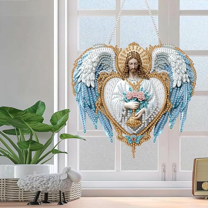 AIBOERL Diamond Art Hanging Kit for Adult,Special Shaped Rhinestone,Double Sided 5D DIY Acrylic Diamond Art Painting Window Pendants Home Garden Wall Hanging Kits Hanging Ornament (Religious Jesu)