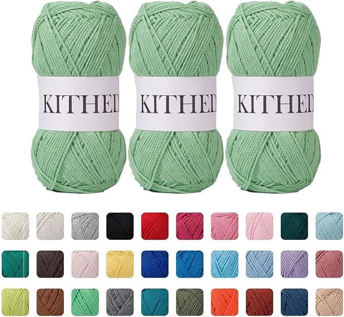 Cotton Chainette Yarn,4 Medium (Worsted)-10oz,3 Pack,Knitting Yarn for Beginners,Thicker for Crocheting and Knitting (12 Mint Green)