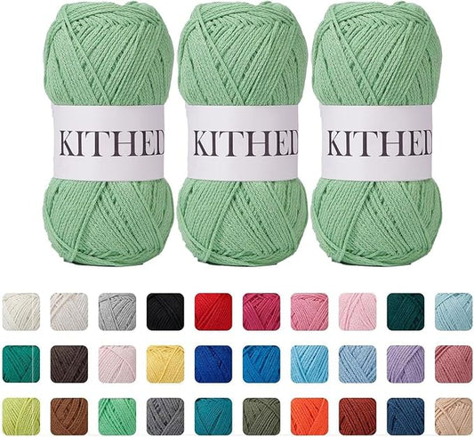 Cotton Chainette Yarn,4 Medium (Worsted)-10oz,3 Pack,Knitting Yarn for Beginners,Thicker for Crocheting and Knitting (12 Mint Green)