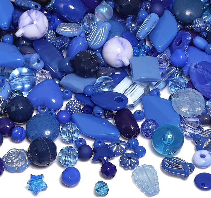 7.5 OZ Assorted Vintage Acrylic Beads for Jewelry Making, Song Xi Unique Flower Rose Czech Beads for Bracelet Earrings, Bohemia Style, Bulk, DIY Holiday Gift (240-260 PCS, Royal Blue)