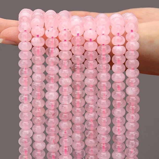2 Strands (150PCs) Natural Pink Quartz Rondelle Beads, 5 * 8mm Gemstone Loose Spacer Abacus Disk Beads for DIY Bracelet Necklace Earrings Jewelry Making, Craft Supplies Beading Kit