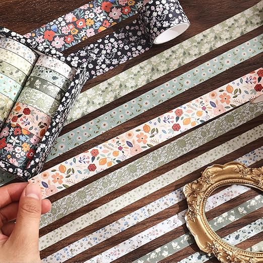 12 Rolls Floral Washi Tape Set - 0.4/0.6/0.8/1.2in Numerous Flowers Design Decorative Tapes for Journaling Scrapbooking Writable Vintage Scrapbook Supplies Letter Gift Craft Tape (Colorful1)