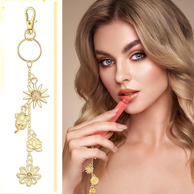 VioraWhite 213 Pcs Lip Gloss Keychain Making Kit 100 Pink Enamel Charms 32.81 ft Gold Chains for DIY Crafts Women(Gold)