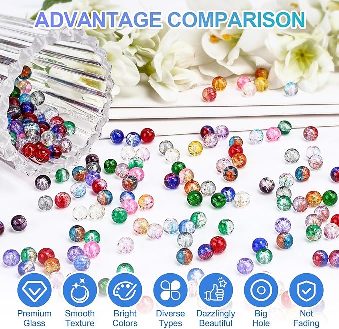 XSEINO About 144 Colors 1200PCS 6mm Glass Beads Bracelet Making Set, Colored Glass Beads in Six Styles for Bracelet, Jewelry and DIY Craft Making
