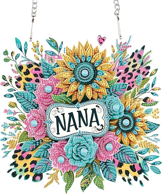 Diamond Art Painting Hanging Pendant, NANA DIY Sunflower 5D Special Shape Crystal Diamond Art Partial Mosaic Making Craft Wreath Ornaments, Large size Home wall decor window decoration Handmade Gift