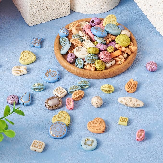 Cheriswelry Assorted Acrylic Beads Vintage Beads Bracelet Making Set Flat Round Flower Butterfly Bead Colorful Metal Enlaced Aesthetic Bead Spacers for Necklace Phone Lanyard Jewelry Making (100G)