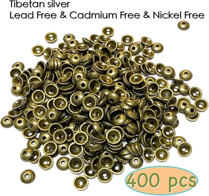 Heather's cf Flower Bead Caps Custom Fancy Charm Jewelry Making Spacer Kit Findings Bulk Vintage for Bracelets Earrings Necklaces Rings Beading Supplies Craft Non Tarnish DIY (Smooth Brass - 400 Pcs)