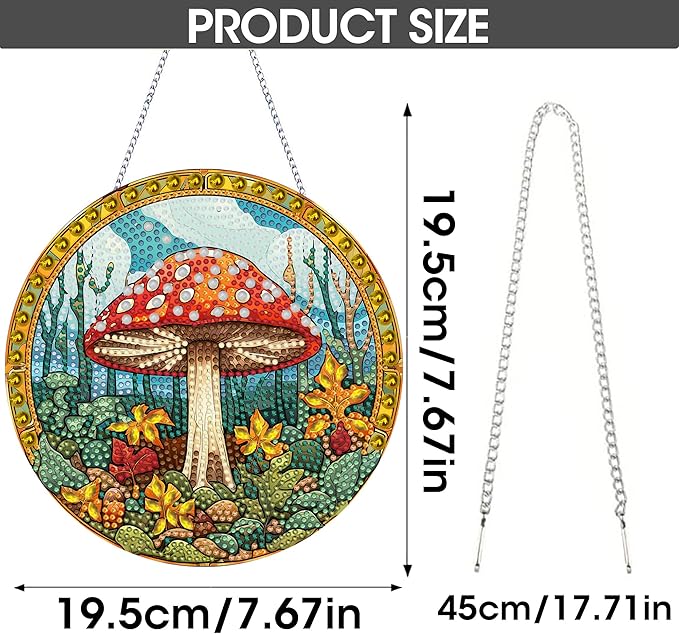 SKRYUIE Mushroom Hanging Diamond Art Kits for Adults Pendant Suncatcher, Special Shaped Crystal DIY Pearl Diamond Painting Kit, Gift for Mother Spring Summer Window Wreath Decor 7.64 x 7.64 Inch A7