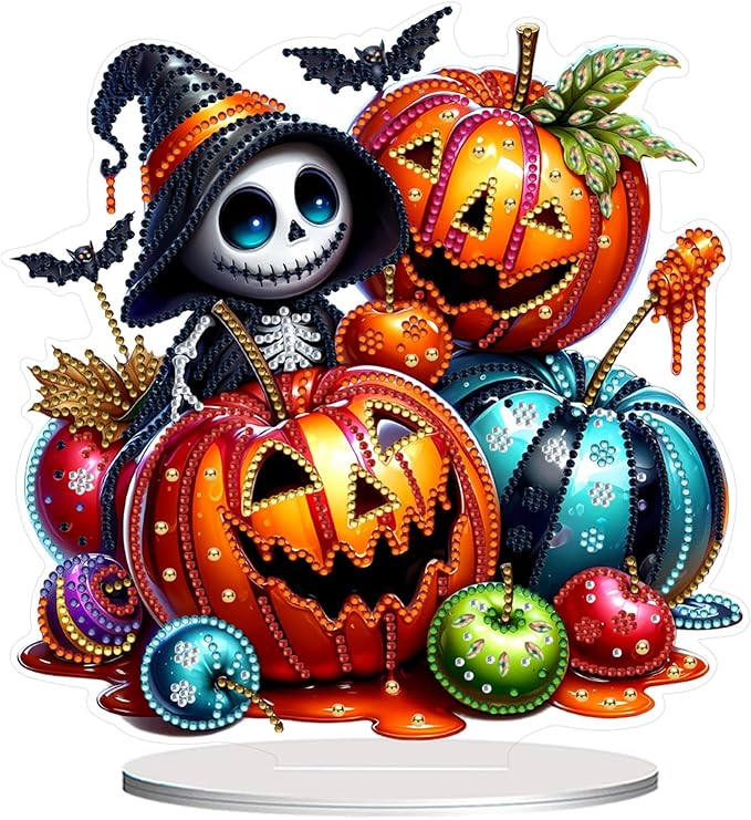 Diamond Art Hanging Kits for Adult, Diamond Art Halloween Crafts Decor, 5D DIY Acrylic Diamond Art Painting Ornaments, Window Pendants Wall Hanging Kits for Home Garden (Ghost Pumpkin)