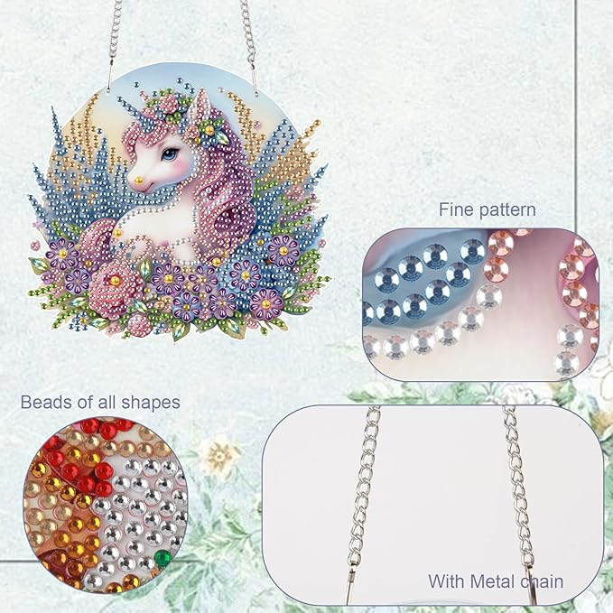 TDFERAN Diamond Painting Pendant Unicorn DIY Diamond Art Ornament Kits Arts and Crafts for Adults Gem Art Hanging for Wall Home Window Decor Paint by Numbers for Abults Painting Art Work