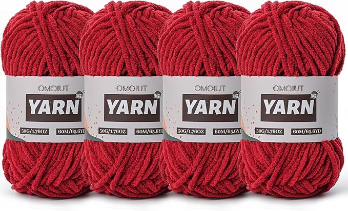 4 Packs Plush Chenille Chunky Crochet Yarn - Baby Yarn for Crocheting Soft - Velvet Yarns Knitting for Blankets Crafts - Fluffy Amigurumi Yarns 200g/262.5yds (4 Burgundy)