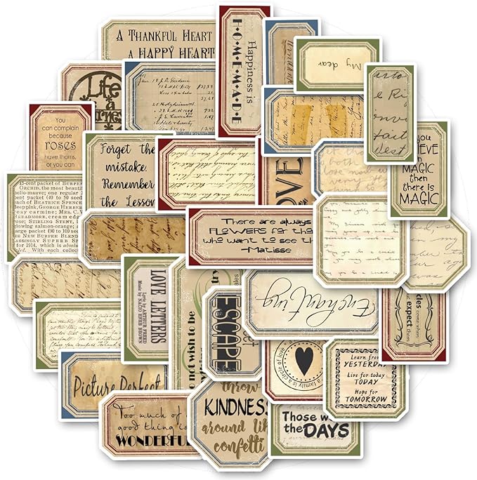 94 Pcs Vintage Label Stickers, Retro Tag Aesthetic Stickers for Scrapbooking Junk Journal Bullet Journal Collage Diary DIY Crafts