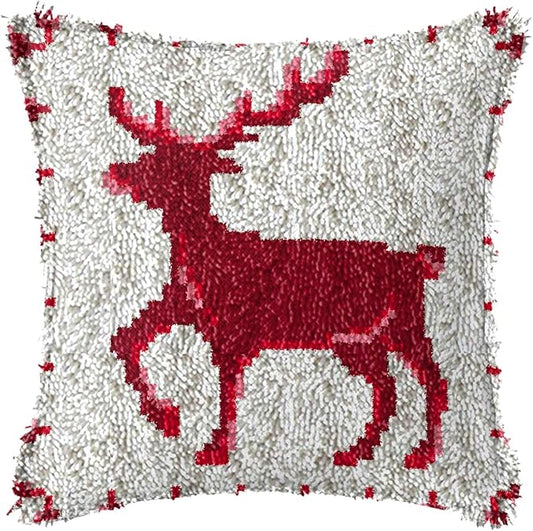 MIAOLLUN Latch Hook Kit, Christmas Latch Hook Kits for Adults DIY Decorative Pillowcase Embroidery Cross Stitch Arts Craft for Home Sofa Furniture 17X17inch Christmas Reindeer