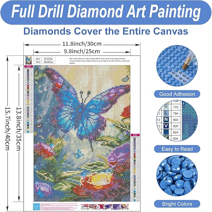 Camocin Diamond Art Kits for Adults Butterfly, 5D Flowers Diamond Painting Kits for Adults Beginners, DIY Butterfly Full Round Dots Drill Gem Art Kit for Gift Home Wall Decor 12 x 16 Inch