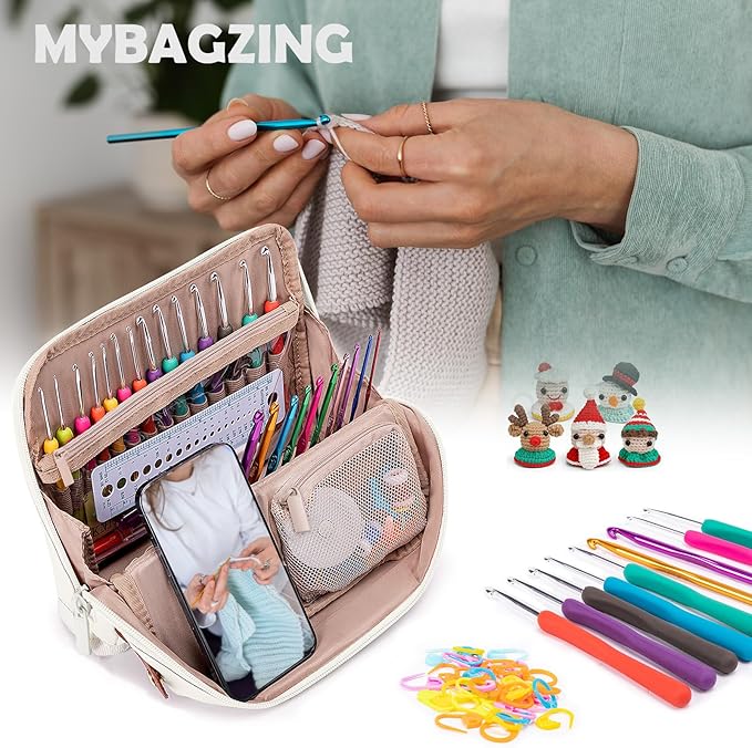 Empty Crochet Hook Case - Stand Up Organizer with 30 Slots for Hooks & Needles, Crochet Accessories Kit for Lovers & Beginners