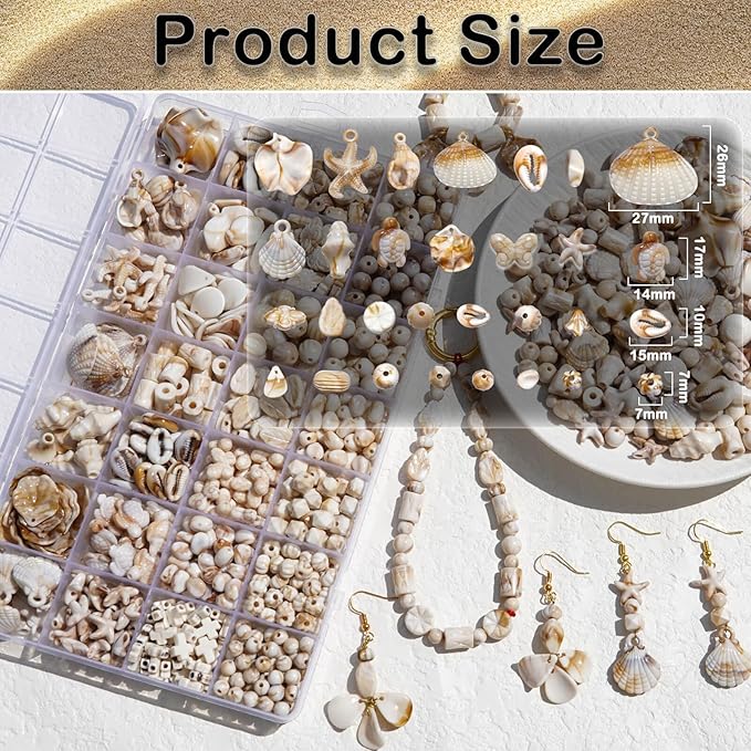 680+Pcs Ocean Beads for Bracelets Making Kit, Imitation Boho Ocean Beach Shell Bead Charms Starfish Beads Summer Sea Dangle Pendant for Jewelry Making Necklace Earring Bracelet Anklet DIY Craft