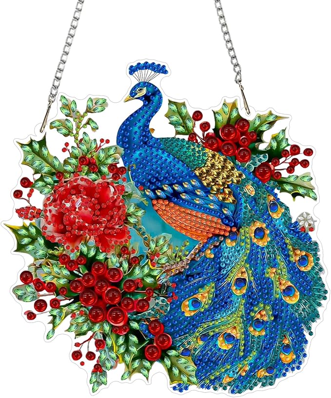 MAXBYE Diamond Art Painting Kits Hanging Peacock Pendant, DIY 5D Special Shaped Animal Gem Art Craft Diamond Dots for Adults and Home Window Door Decor