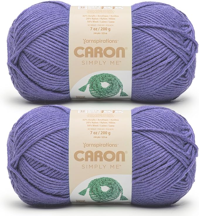Caron Simply Me Amethyst Yarn - 2 Pack of 200g / 7oz - 62% Acrylic 20% Nylon 18% Wool - #5 Bulky - 246Yards - Knitting/Crochet