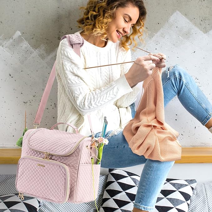 Crochet Bag Organizer - Quilted Storage Bag with Hanging Hook, Ideal for Knitting & Crochet Accessories