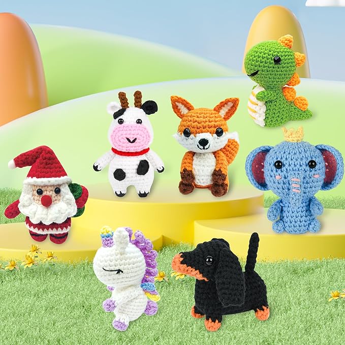 8Pcs Crochet Kit for Beginners, 2026 Great Christmas Gift for Crochet Lovers, DIY Craft for Adults and Kids, Crocheting Animal Kits with Step by Step Videos, Yarn, Crochet Hook, Birthday Holiday Gift