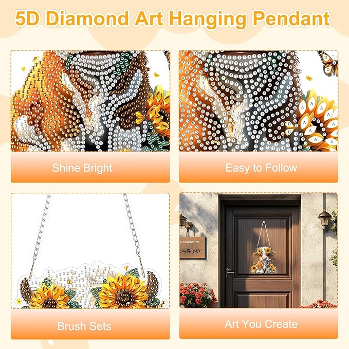 TOSTOG Countryside Flower Calf Diamond Art Pendant Kit for Adult, Diamond Painting Hanging Kit for Beginners, 5D DIY Crafts Gem Art, Waterproof Full Accessories for Home Decor Idea 20 * 20 cm/8 * 8 in
