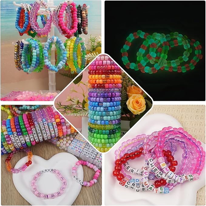 6 Boxes Bracelet Making Kit Pony Beads, 4400Pcs 110 Colors Jewelry Making Supplies for Friendship Bracelets, DIY Crafts with Elastic Cords, Gifts for Girls
