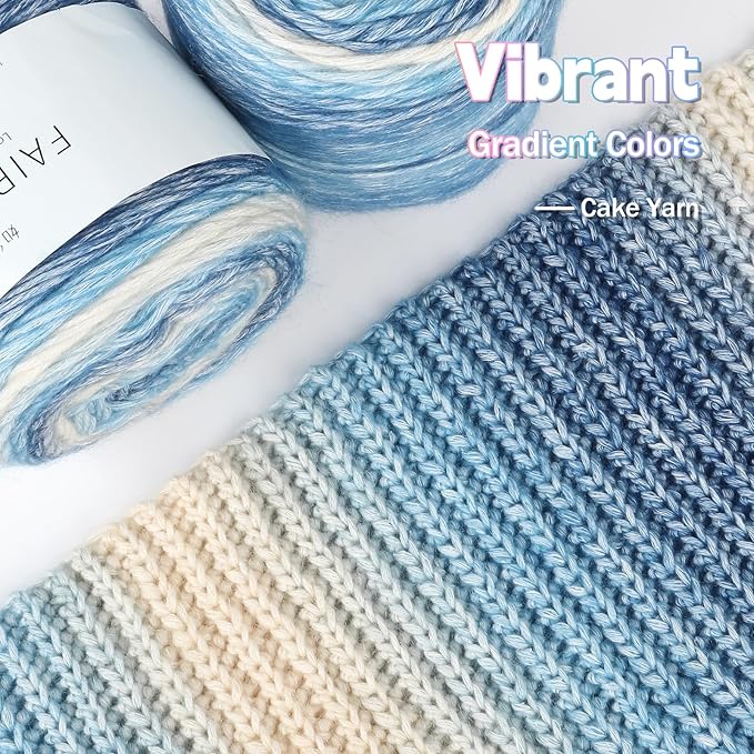 Katech Ombré Yarn for Crocheting-Gradient Cake Yarn-4x100g 60% Cotton 30% Acrylic 10% Wool-Ombré Multicolor Soft Rainbow Cotton Crochet Yarn for Scarves, Shawls, Blankets and Garments(G)