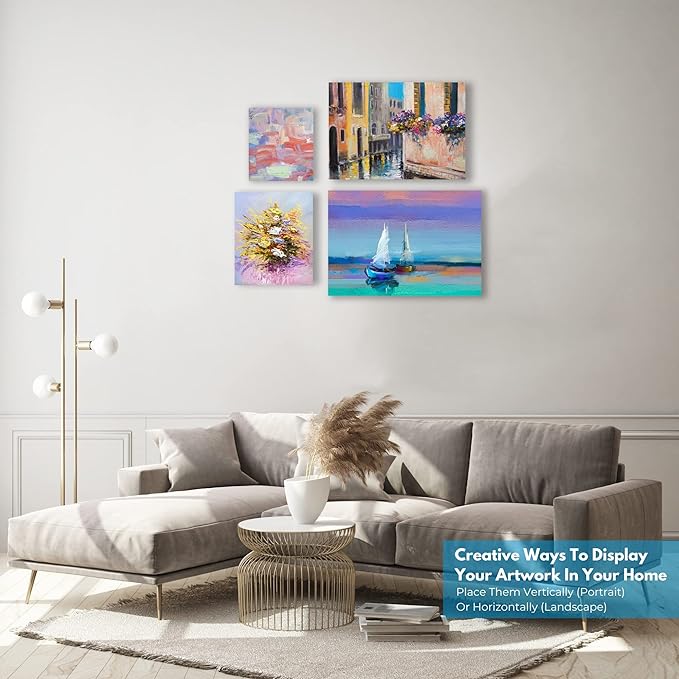 KEFF 24-Pack 𝗣𝗥𝗘𝗠𝗜𝗨𝗠 Canvas for Painting, 6 of 5x7, 8x10, 9x12,11x14 Painting Canvas Boards, Art Supplies for Adults & Kids - 100% Cotton Primed Canvases for Painting Acrylic, Oil, Watercolor