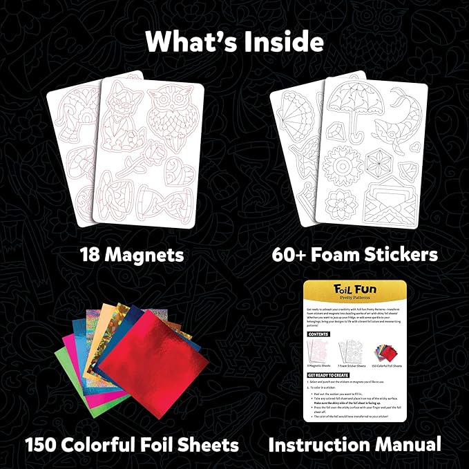 skillmatics foil fun - pretty patterns, 18 diy magnets mess-free art, colorful creative party activity, craft kits, 60+ foam stickers, classroom valentine’s day gifts for kids, teens, adults, families