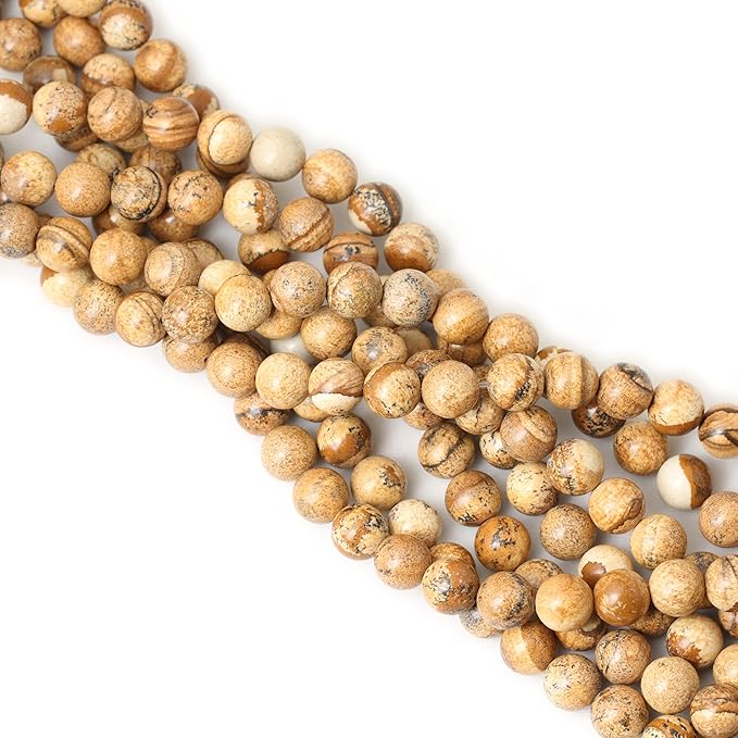cheavian 35pcs 10mm natural picture jasper stone round loose beads for jewelry making diy findings 1 strand 15"