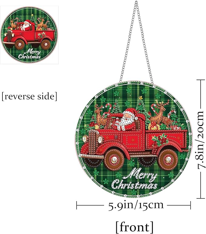 Pavemlo Hanging Diamond Art Kits for Adults Christmas Santa Claus – 8x8Inch Double-Sided Acrylic Board DIY Crystal Diamond Suncatcher Pendant, Sparkling Home Wall or Window Decoration Handmade Gift