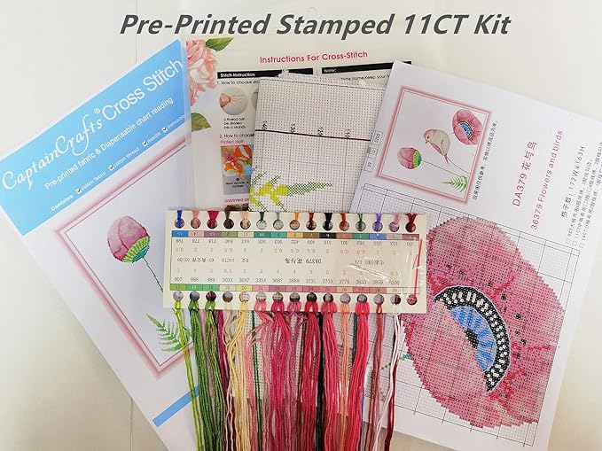 CaptainCrafts New Cross Stitch Kits Embroidery Kit Full Range Pre-Printed and Counted Fabrics Kits for Adults Beginners Home Decor (Stamped 11CT, Autumn Lantern)