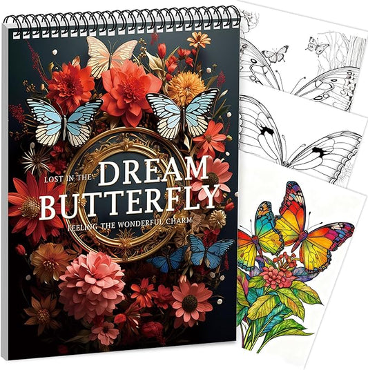 Adult Coloring Book for Women Relaxation, Butterfly Coloring Book for Adult Spiral Bound 30 Pages Thick Paper One Sided Design Coloring Book Mindfulness Gift for Her, Anxiety Relief Gifts Relaxation
