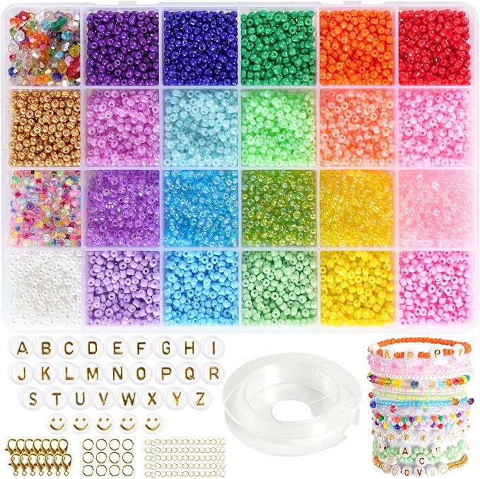 Glass Seed Beads for Jewelry Making, 8800pcs 3mm Small Beads for Bracelets, Friendship Bead Bracelet Kit for Valentine's Day DIY Crafts Gifts, Women, Adults