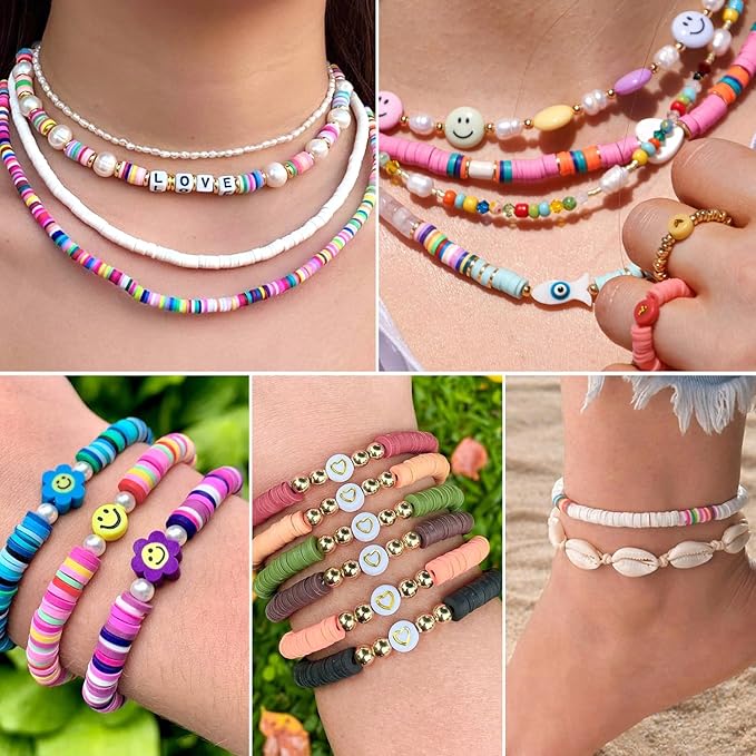 JMUQ 28 Strands Green Clay Beads Bracelet Making Kit, Friendship Preppy Flat Polymer Clay Heishi Beads for Bracelets Jewelry Making Kit, DIY Arts and Crafts Gifts