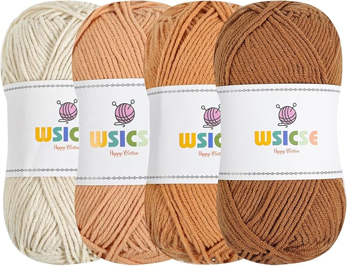4 PCS Crochet Yarn, 560 Yard Soft Yarn for Crocheting Assorted Colors Fluffy Yarn for Crochet Hand Knitting Easter Decorations Gifts 1 Skein/140 Yard-Brown