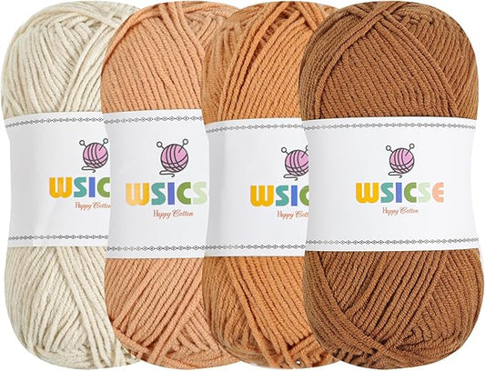 4 PCS Crochet Yarn, 560 Yard Soft Yarn for Crocheting Assorted Colors Fluffy Yarn for Crochet Hand Knitting Easter Decorations Gifts 1 Skein/140 Yard-Brown