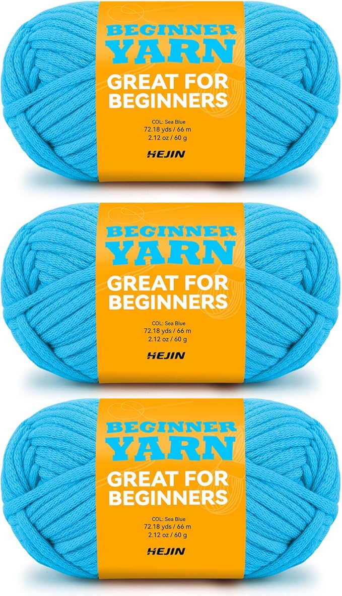 3x60g Sea Blue Yarn for Crocheting and Knitting;3x66m (72yds) Cotton Yarn for Beginners with Easy-to-See Stitches;Worsted-Weight Medium #4;Cotton-Nylon Blend Yarn for Beginners Crochet Kit Making