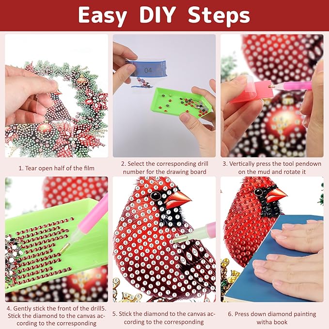 Genius maker Christmas Cardinal Diamond Art Hanging Kits for Adults, Diamond Painting Pendant Kits, DIY Acrylic 5D Special Shaped Crystal Diamonds Gem Art Painting Ornament for Home Wall Decor Gift