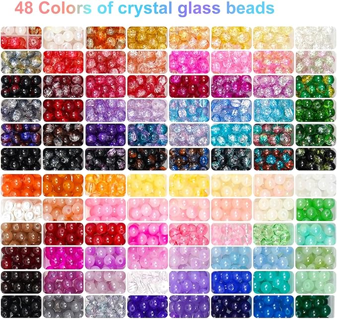 Hanyoung 8mm Glass Beads for Bracelet Making kit, 96 Colors 2900 pcs Crackle and Solid Beads Jewelry Making, Crystal Glass Round Beads for DIY Crafts Gifts (Solid & Crackle Color)