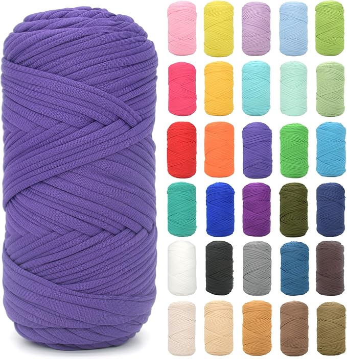 Tshirt Yarn for Crocheting,Dark Purple T Shirt Chunky Elastic Fabric Thick T-Shirt Crochet Yarn for Beginners Crocheting Hand Knitting Bag/Basket/Coasters/DIY Crafts/Home Decor 200G(Dark Purple