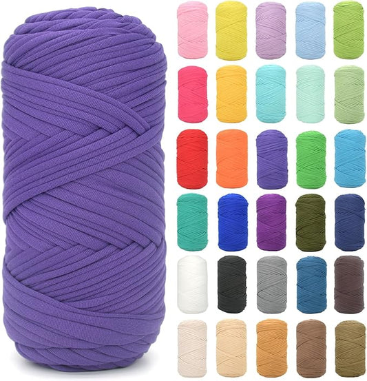 Tshirt Yarn for Crocheting,Dark Purple T Shirt Chunky Elastic Fabric Thick T-Shirt Crochet Yarn for Beginners Crocheting Hand Knitting Bag/Basket/Coasters/DIY Crafts/Home Decor 200G(Dark Purple
