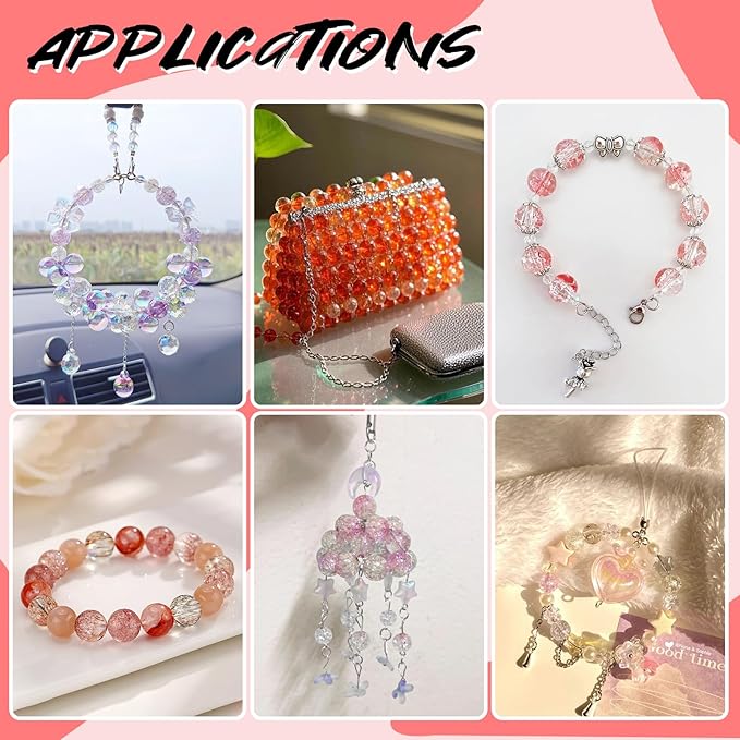 Tunmiok Glass Beads for Jewelry Making Kit with Metal Charms & Crystal String - Includes Spacers, Flower Holders - Bracelet kit, Necklace, Earring Set Supplies for Adults (Pink)