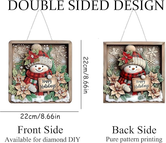 DIY Acrylic Diamond Art Painting Wreath Kits Special Shaped Rhinestone 5D Diamond Art Window Pendants Home Garden Wall Hanging Kits Hanging Ornament，Double Sided(Christmas Snowman-1)