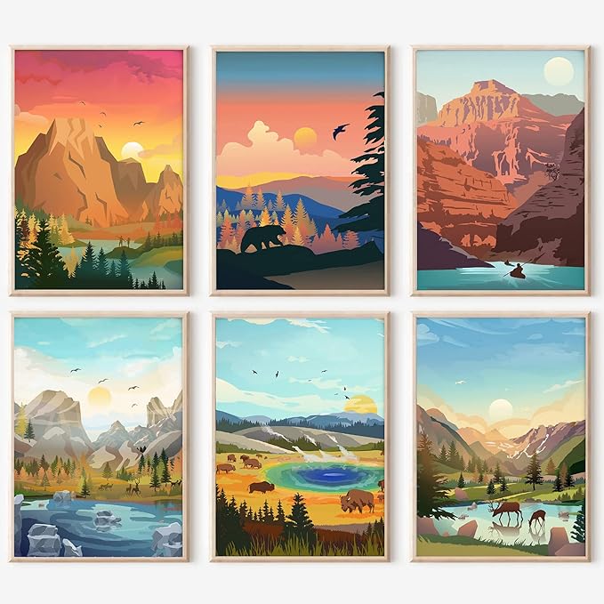 cupmod 6 Packs Paint by Number for Adults Beginners,National Park Painting by Number Kits on Canvas Without Frame,Lanscape Craft Arts for Home Wall Decor